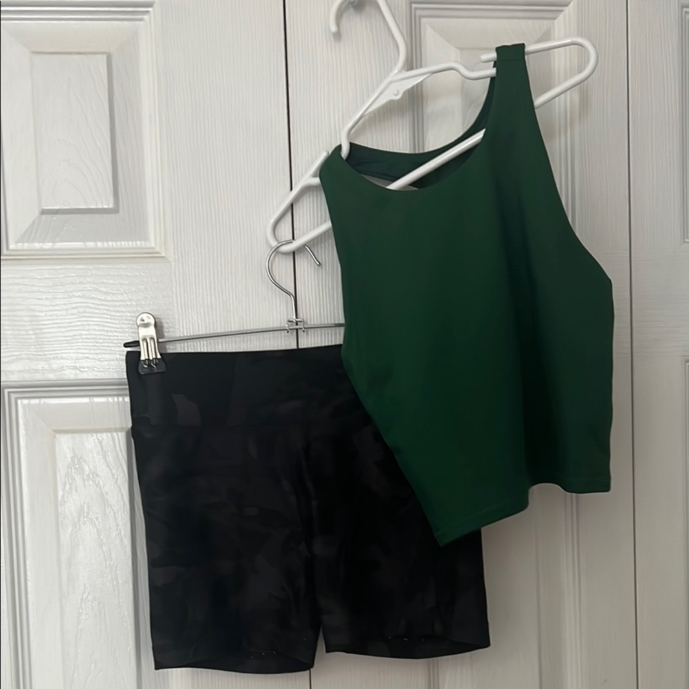 Green Tank Top and Black Shorts Set